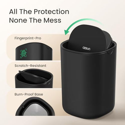 Cesun Mini Desktop Trash Can with Swing Lid, 0.4 Gallon Small Desk Trash Can, Countertop Wastebasket, Modern Tiny Tabletop Bin for Home Office, Makeup Area, or Car Interior (Black) - color: Black
