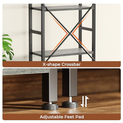 SUPERJARE Triple Bookshelf, Bookcase with 11 Open Display Shelves, Wide Book Shelf Book Case for Home & Office, 4 Tier, Grey - color: Grey, size: 4 Tier