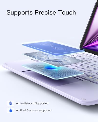 Inateck for iPad (A16) 11th/10th Gen 450g Ultralight Keyboard Case, Air 11" 2026 M4 /M3/M2, Air 5/4th, Pro 11 4/3/2/1th,1 Second Magnetic Detachable Keyboard with Touchpad, AceTouch, Purple - color: Purple
