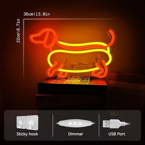 Dachshund Neon Sign Cute Dachshund Neon Light LED Sign for Wall Decor,Animal Wiener Dog Neon Sign for Kids Gifts Game Room Party Man Cave Birthday Gift - color: Dachshund