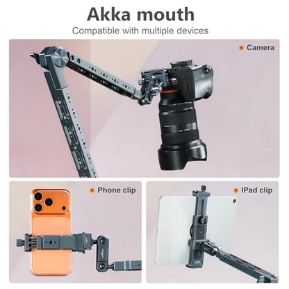 Metal Magic Arm Camera Stand, Gooseneck 360 ° rotating bracket，Flexible adjustment，5KG/11lb Load Capacity，Compatible with Phone/iPad Stand, Suitable for Kitchen/Bedside/Desk Video and Photog