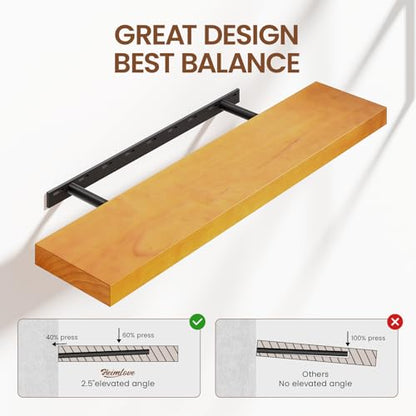 Heimlove Pine Wood Floating Shelves, 8 Inch Deep Real Wood Shelves Set of 2, Wall Mounted Rustic Wood 36x8 Floating Shelf with Invisible Brackets for Bedroom Kitchen Living Room - Honey Oak - color: Honey Oak, size: 36”Wx8”Dx1.6”H