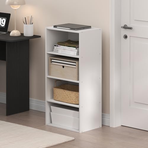 Furinno Basic Book Shelf, 4-Tier Bookcase with Open Shelf, Bookshelf, Cube Storage Organizer, 11 x 17 x 35, for Living Room, Bedroom, Home Office, White - color: White, size: 4-Tier, 11 x 17 x 35