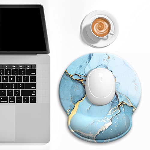 Ergonomic Mouse Pad with Wrist Support, Marble Style Memory Foam Wrist Rest Mouse Pads, Cute Computer Laptop Office Accessories Decor, Pain Relief Mousepad for Gaming Work Men Women, Blue - color: Blue Marble