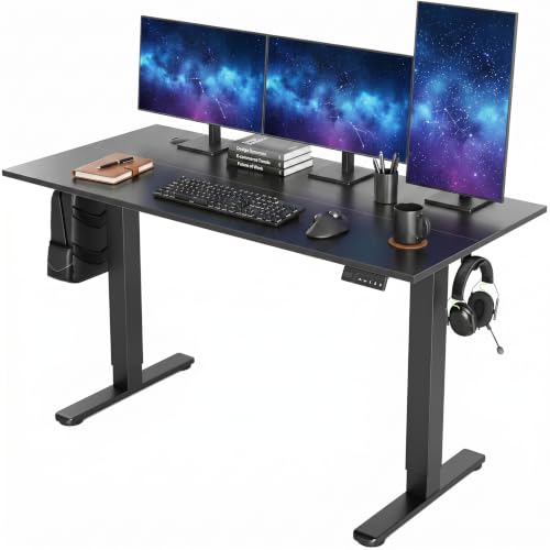 Claiks Electric Standing Desk 55 x 24 Inches, Motorized Sit Stand Desk with 3 Memory Presets & Cable Management, Spacious Ergonomic Computer Workstation for Dual Monitors & Gaming Setup, Black - color: Black, size: 55 Inch