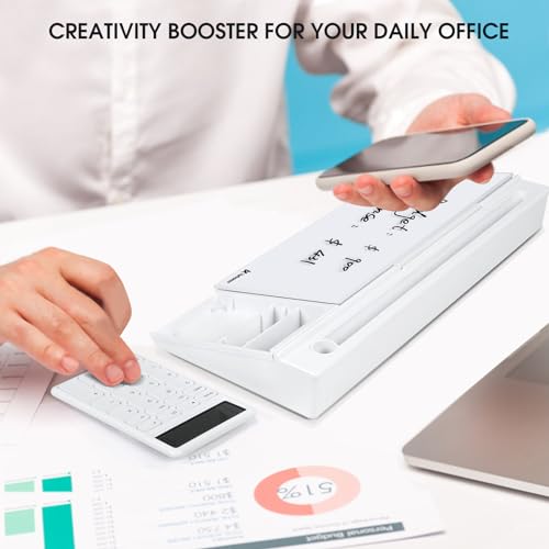 Varhomax Glass Desk Whiteboard with Calculator, Desktop Dry Erase White Board with Storage, to Do List Memo Notepad for Home and Office - color: Calculator-white