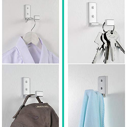 Folding Coat Hooks, Wall Hooks for Hanging Aluminum Alloy Cloth Hanger Coat Hanger Headphones Holder Headset Wall Hanger Hook- Pack of 4 (Silver) - color: Silver