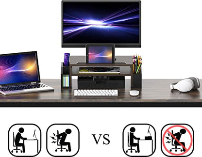 Simple Houseware Desk Monitor Stand Riser with Adjustable Organizer tray, Espresso - color: Espresso