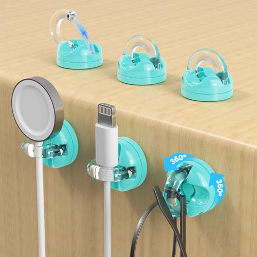 Rotatable Magnetic Cable Clips, Smooth Adjustable Cord Holder, Under Desk Cable Management, Adhesive Charging Wire Holder Keeper Organizer for Office Nightstand Wall (6-Pack Cyan) - color: 6-Pack Cyan
