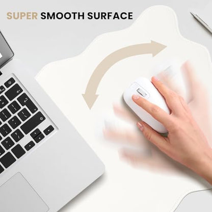 PU Leather Desk Pad, Scalloped Non-Slip Mouse Pad & Large Desk Mat Cover Stitched Edges Writing Pad for Office, Home - Waterproof, Easy to Clean, Durable Surface I 31.4"x15.7", Ivory White - color: Ivory White