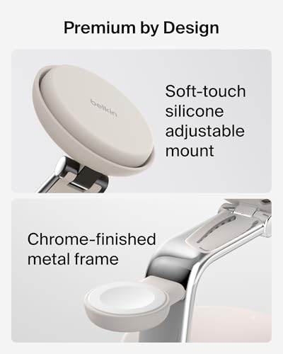 Belkin MagSafe Charger Compatible, 3-in-1 Charging Station, Qi2.2 25W w/Cooling Fan (On/Off Control) Magnetic Wireless Charger for iPhone 17, Apple Watch, AirPods, Pixel 10 (45W Adapter Included) - color: Sand, style: 3 in 1