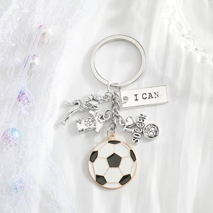 Sports Ball Keychain with Volleyball Baseball Soccer Basketball Football Charms Athletic Gift for Men - color: Football