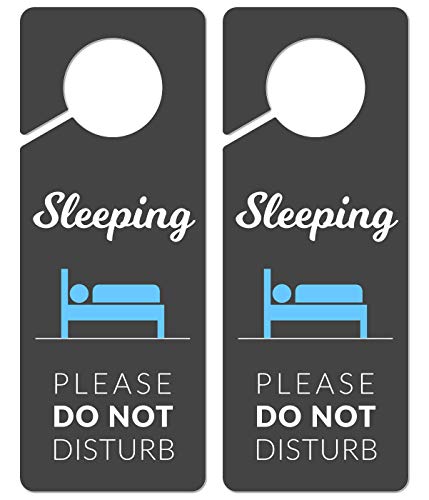 Sleeping Sign for Door, 2 Pack (Printed on Both Sides), 9.3″x3.5″ PVC Plastic, Naps, Napping, Do not Ring Bell, Baby Sleeping, Do Not Disturb - color: Version C