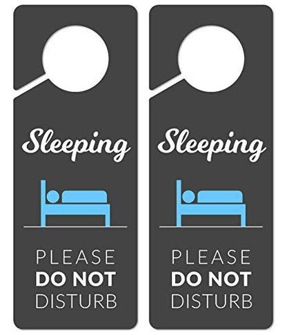 Sleeping Sign for Door, 2 Pack (Printed on Both Sides), 9.3″x3.5″ PVC Plastic, Naps, Napping, Do not Ring Bell, Baby Sleeping, Do Not Disturb - color: Version C