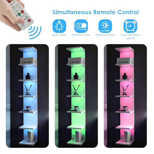 7 Tier Wall Shelves with RGB Light, Lack Wall Shelf Unit, Vertical Shelf with Remonte Control,White Shelves - color: Rgb-white