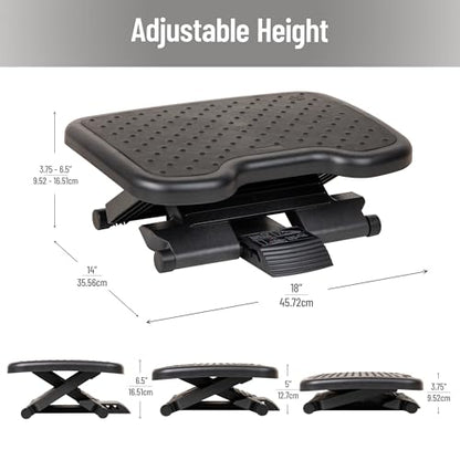 Mind Reader Adjustable Foot Rest with Elastomer Pad for Comfort and Support, Ergonomic Foot Platform, Height Adjustable, Black - size: Foot Rest with Elastomer Pad