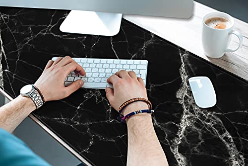 Extended Desk Mat (31.5x11.8 inch 3mm Thick), iDonzon Soft Cute Extra Large XXL Waterproof Gaming Mouse Pad with Non-Slip Rubber Base & Stitched Edges, for Working/Game, Black White Marble - color: Black White