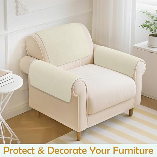 Couch Arm Covers, Waterproof Armrest Cover for Sofa, Loveseat, Armchair, Non-Slip Recliner Arm Cover, Sofa Arm Covers, Headrest Cover, Arm Chair Covers Set of 2 (Beige, 26"×26") - color: Beige, size: 26" x 26" - 2 pcs