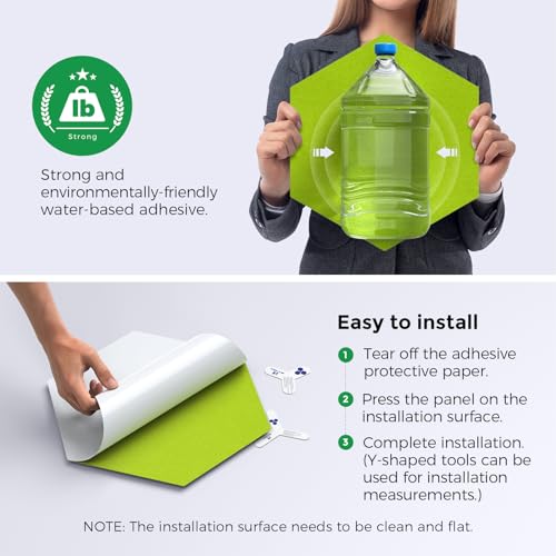 Self-Adhesive Acoustic Panels [390 lbs/yd³ Ultra-High Density], 2nd Generation Sound Absorbing Panel, Professional Level Sound Panel, Polyester Soundproof Foam [Medium Hexagon, Fruit Green] - color: Fruit Green, size: Medium Hexagon (12''x10''x0.4'')