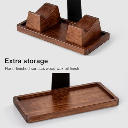 UPERGO Headset Stand with 2 Controller Holders - Solid Wood & Metal Gaming Headphone Holder for Switch, Controllers, and Desk Accessories (Wood) - color: Wood