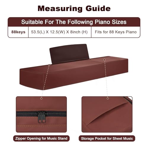 Explore Land 88 Keys Digital Piano Dust Cover with Music Stand Opening and Pockets - Waterproof Leatherette Electronic Keyboard Cover Fits for Most Piano(Burgundy) - color: Burgundy