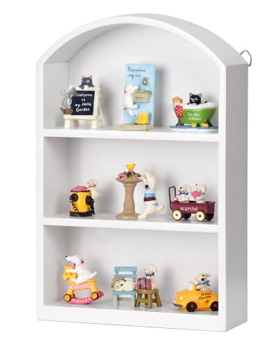 9"x13.5" Small Arched Trinket Display Shelf Shadow Box, White | Fully Assembled, Wooden Shelf for Wall or Desk, Display Collectibles, Knick Knacks, Mini Figurines, Perfumes & Crystals - color: White