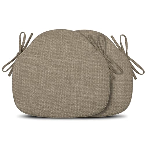 Shinnwa Kitchen Chair Cushions Set of 2, High-Resilience Foam Windsor Seat Pads, Dining Chair Cushions with Ties & Textured Cover, 2 Pack, 16.5 x 15.5 x 2, Light Brown - color: Light Brown, size: 2 Count (Pack of 1)