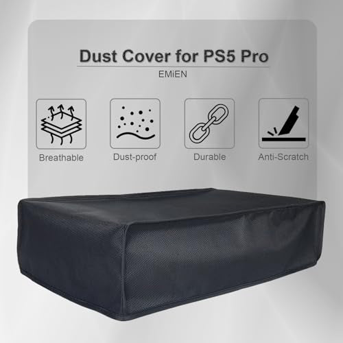 EMiEN Horizontal Dust Cover For PS5 Pro Console Oxford Fabric Anti-Scratch Waterproof Dust Guard With Back Cable Port For SONY Playstation 5 Pro Console Digital & Disk Version(Black)