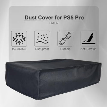 EMiEN Horizontal Dust Cover For PS5 Pro Console Oxford Fabric Anti-Scratch Waterproof Dust Guard With Back Cable Port For SONY Playstation 5 Pro Console Digital & Disk Version(Black)
