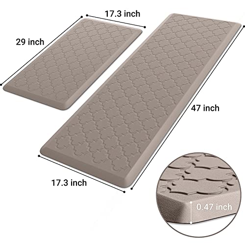 Kitchen Mat [2 PCS] Cushioned Anti-Fatigue Floor Mat Water Resistant Non-Skid Ergonomic Comfort Foam Rugs Standing Mat for Kitchen Floor Office Sink Laundry(Khaki) - color: Khaki, size: 17.3"x29"+17.3"x47"