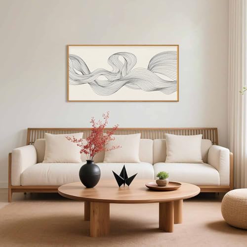 HPNIUB Neutral Abstract Beige Wave Framed Wall Art Set,Minimalist Black Line Wave Wall Decor,Modern Geometric Art Print,Boho Textured Artwork for Living Room,Bedroom,Office-20 x40 - color: Abstract Lines Wall Art, size: 40"L x 20"W
