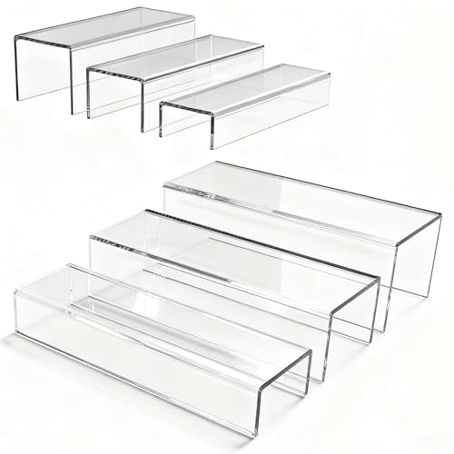 MerryNine Clear Acrylic Display Risers Stable Multi-Size | 6-Piece Set (8.66" base). Great for cosmetics, figurines, pop stands & displays. - size: 8.66 inch