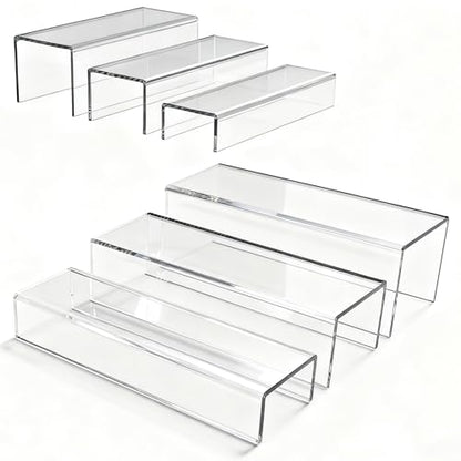 MerryNine Clear Acrylic Display Risers Stable Multi-Size | 6-Piece Set (8.66" base). Great for cosmetics, figurines, pop stands & displays. - size: 8.66 inch