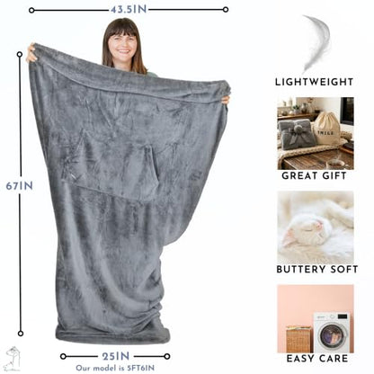 EzrAllora Fleece Lightweight Foot Pocket Blanket -Patent Pending- Gamer Gift for Men Who Have Everything - Gifts for Men Who Wants Nothing and Elderly Dads (Fleece, Silver Grey) - color: Silver Grey