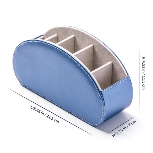 Remote Control Holders Organizer Box with 5 Compartment PU Leather Caddy | Multi-functional Office Desk Storage Caddy Store Tv Remote for Media Player,Brush,Pencil,Glassees&Office Supplies - color: Champagne Blue, size: S