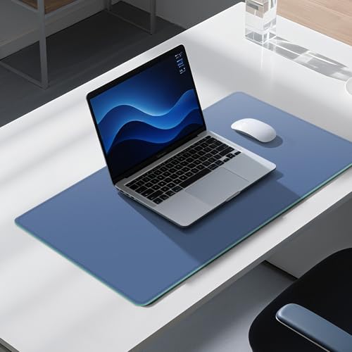 Dual Sided Leather Desk Mat - Waterproof Desk Pad - Ideal for Large Mouse Pad and Desk Mats on Top of Desks (Blue, 25"*13") - color: Blue, size: 25" x 13"