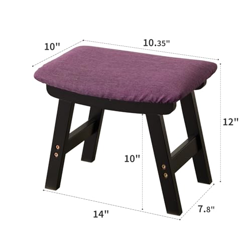 Kitsanery Foot Stool,Ottoman,Bamboo Small Sofa Foot Rest Under Desk,Extra Seating for Living Room, Bedroom and Kitchen (Black Stool Legs - Purple Surface) - color: Black Stool Legs - Purple Surface