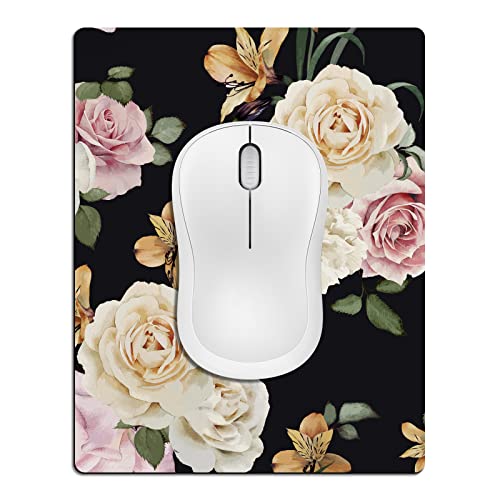 Small Mouse Pad Cute, Mini Mouse Pads for Wireless Mouse and Laptop, Travel Mousepads with Design - Floral on Black Background, Portable Mousepad 5.5 x 7 In, Pretty Desk Accessories for Women - color: Watercolor roses, size: 7L x 5.5W inches