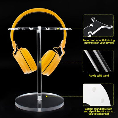 Clear Acrylic Headphone Stand with Patterned Base – Universal Holder for AirPods Max, Gaming & Wireless Headphones – Space-Saving Desk Organizer for Home & Gaming Setup (Pure Transparency) - style: Pure Transparency