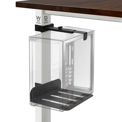 No-Drill Under Desk PC Mount, Adjustable CPU Holder for Standing Desk, Compatible Only with 65mm × 45mm Desk Legs, Supports up to 50 lbs, Includes Non-Slip Pads - size: Fits Desk Leg: 65mm(D) x 45mm(W)