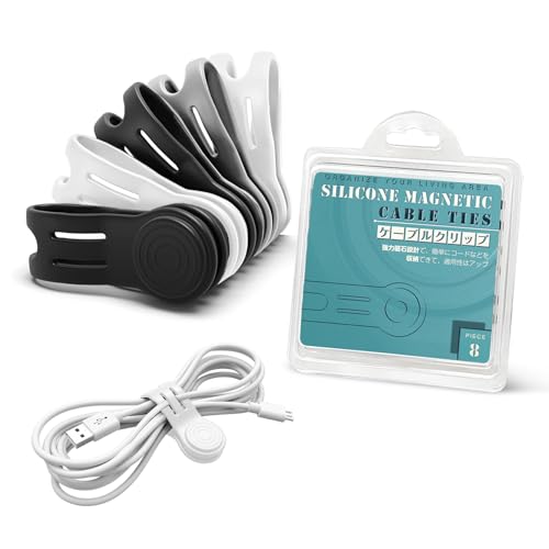 Kanemc 8 Pack Magnetic Twist Ties, Silicone Cord Organizer Magnet Reusable Cable Straps For USB Earphone Charger Video Computer Cables (4Black+2White+2Grey) - color: 4black + 2white + 2grey, size: S-size