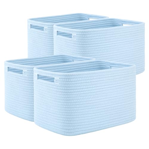 OIAHOMY 4 Pack Storage Baskets for Organizing, Cube Storage Bins for Shelves, Rectangle Storage Baskets With Handles, Woven Baskets for Storage, 12.7''Lx9''Wx7.8''H, Light Blue - color: Light Blue, size: 12.7x9x7.8inch