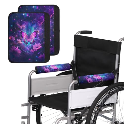 Wheelchair Armrest Covers Butterfly Purple Wheel Chair Accessories Adults 2 Pack Wheelchair Arm Pads for Office Transport Chair Pressure Relief - color: Butterfly Purple