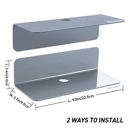 OAPRIRE Grey Acrylic Floating Shelves Set of 2 - Easily Expand Wall Space - Small Wall Shelf with Strong Adhesive for Bathroom, Bedroom, etc - color: Grey