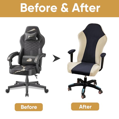 Lavish Cover Velvet Stretchable Gaming Chair Cover, Washable, Anti-Scratch Slipcover with Armrest Protection, Cat Scratch Proof for Office and Computer Chairs(No Chair, NavyBlue) - color: Navyblue