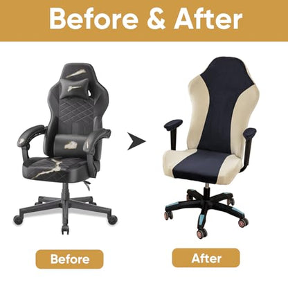 Lavish Cover Velvet Stretchable Gaming Chair Cover, Washable, Anti-Scratch Slipcover with Armrest Protection, Cat Scratch Proof for Office and Computer Chairs(No Chair, NavyBlue) - color: Navyblue