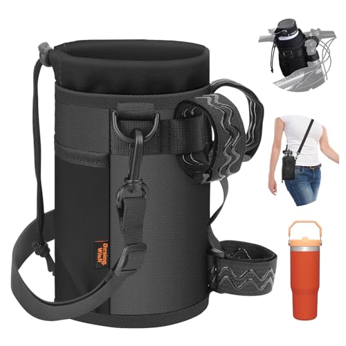 Bike Water Bottle Holder 32oz - 40oz Bike Cup Holder Multi-Holes Installing Insulated Water Bottle Holder for Bike with Removable Non-Slip Hook&Loop Fasteners and Shoulder Strap (Black) - color: Oxford Cloth, Black
