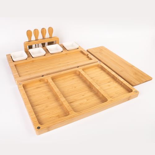 Charcuterie Board Set - Bamboo Cheese Board & Serving Tray with Stainless Steel Knives and Bowls, Housewarming Gifts New Home, Gift for Wedding Couple, Bridal Shower (NLB, 01) - size: 01