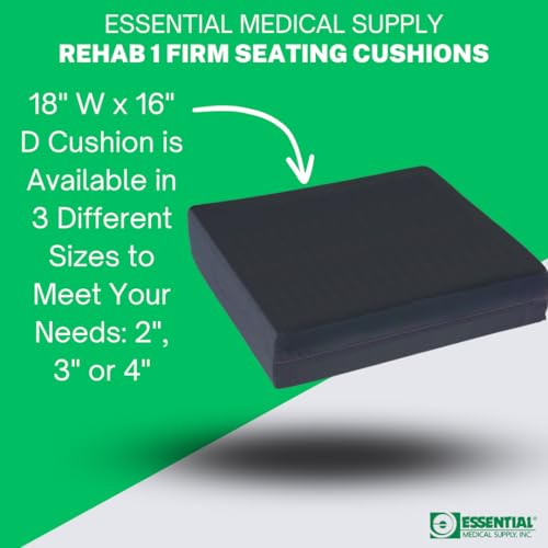 Essential Medical Supply Rehab 1 Foam Seat Cushion - Denser Cushion for Office Chairs, Wheelchairs, and More - Chair Seat Pad Provides Additional Support and Pain Relief for Seniors - 18" x 16" x 3" - size: 18x16x3 Inch (Pack of 1)