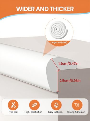 6.56FT L-Shape Baby Corner Protector Guards, Pre-Taped, 0.47''Thick | Edge Safety Bumpers for Furniture & Sharp Table Corners, with 6 Corners, Waterproof Soft Foam Adhesive Guard Cushion, White - color: White, size: 0.47''Th (6.56ft)